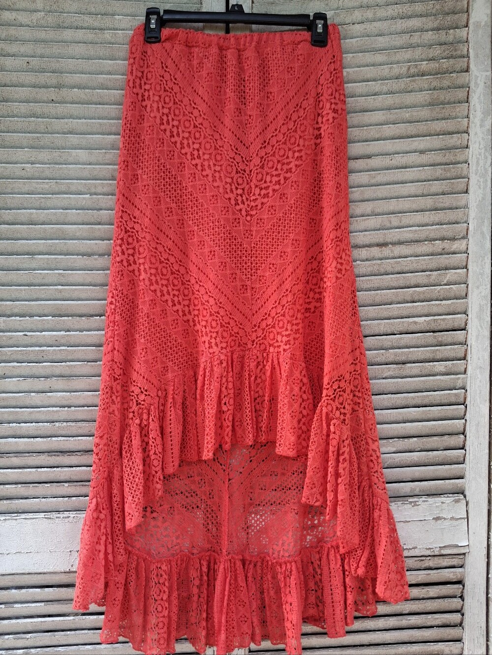 Solitaire by Ravi Khosla Coral Crochet Lace High-Low Maxi Skirt Size S